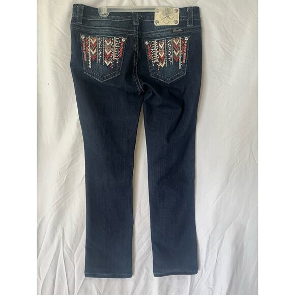 Miss Me Women's denim jeans Mid-Rise Easy Skinny Aztec print large stitch sz 30 - Picture 2 of 8